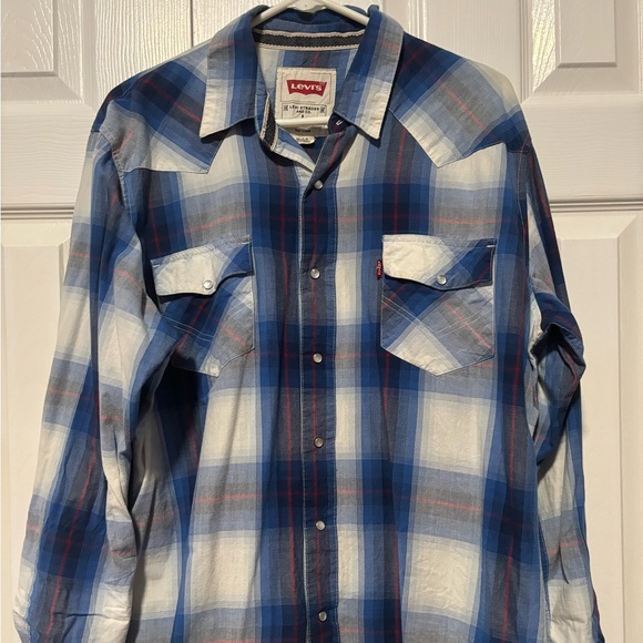 Levi's Blue Plaid Men's Shirt button up collared long sleeve size large top - Picture 11 of 11